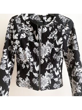 Black Floral Quilted Zip Jacket